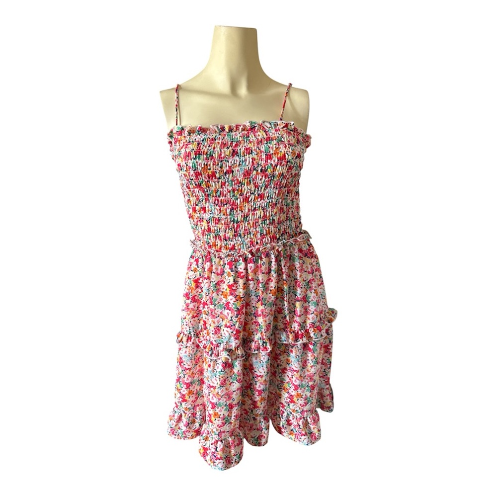 Jessica Simpson smocked Sundress Floral Fairycore Tiered Ruffle Cottage woman S